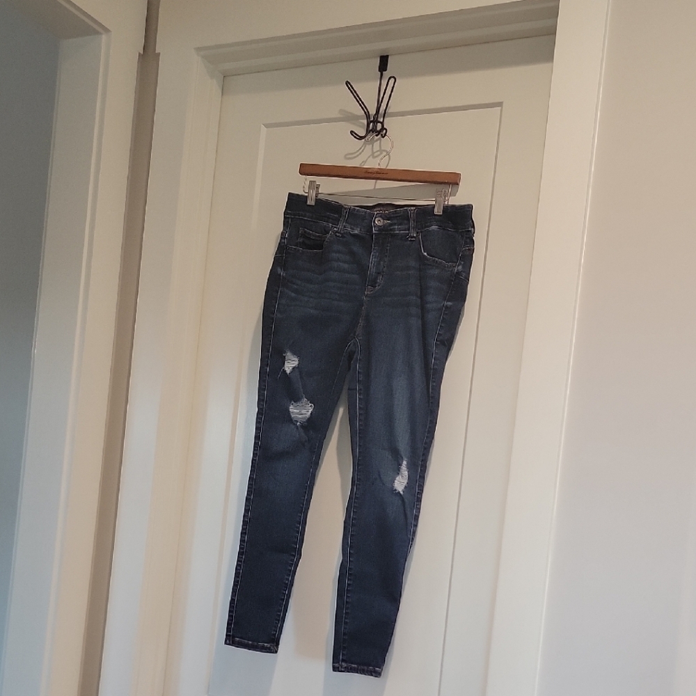 Torrid Dark Blue Distressed Skinny Jeans